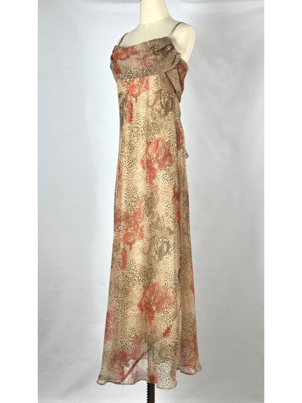 Vtg Y2K Alyn Paige Cheetah Print Paisley Maxi Dress Cowl Neck Chiffon Fairy - Picture 5 of 9